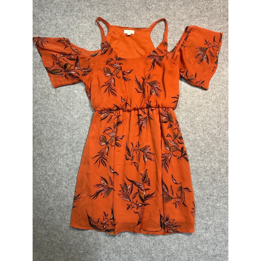 C by Charlotte Rust Orange Floral Cold Shoulder Mini‎ Dress Botanical Print L